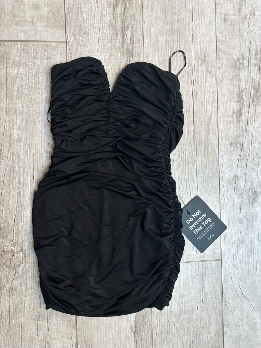 Lulu's Black Ruched Sweetheart Mini Dress